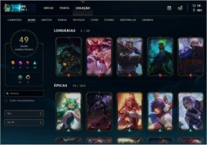 conta league of legends 49 skins,nivel 95 LOL