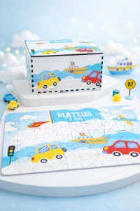 Quebra-cabeça Transportes MDF 60 Peças com Caixa - Artesanato e Personalizados