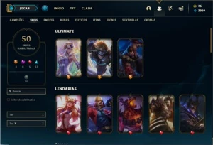 Conta unranked com 50 Skins e 113 Champs + 3 Ultimates - League of Legends LOL