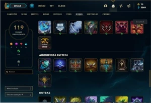 Conta unranked com 50 Skins e 113 Champs + 3 Ultimates - League of Legends LOL