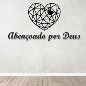 Coração e Frase Abençoado por Deus em MDF Preto - Artesanato e Personalizados