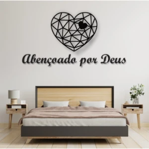 Coração e Frase Abençoado por Deus em MDF Preto - Artesanato e Personalizados