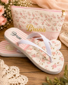 Kit Chinelos Personalizados Adulto e Infantil com Necessaire - Artesanato e Personalizados