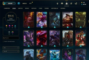 Conta prata 4 com 150 Champs e 210 Skins + 1000 RP- MAIN TOP - League of Legends LOL