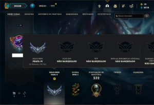 Conta prata 4 com 150 Champs e 210 Skins + 1000 RP- MAIN TOP - League of Legends LOL