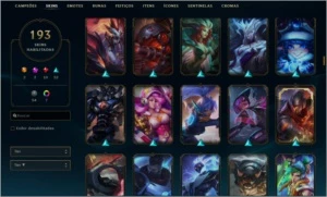 CONTA PLATINA, 193 SKINS, QUASE TODOS CAMPEÕES - League of Legends LOL