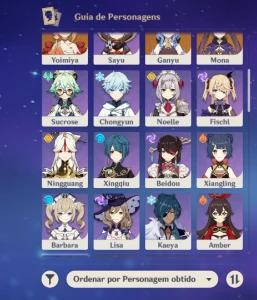 Conta Genshin Impact Ganyu + Arco de Amos + Mona + Yoimiya