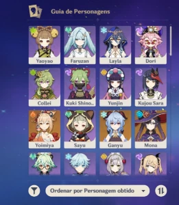 Conta Genshin Impact Ganyu + Arco de Amos + Mona + Yoimiya