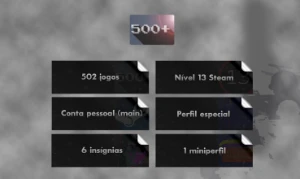 502 jogos, Nível 13 steam, Com infos de criação