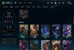 Conta ouro 4 com 100 Champs e 59 Skins + 400k de Yasuo - League of Legends LOL