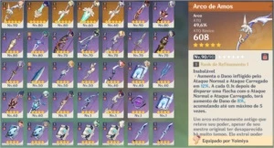 Conta Genshin Impact AR55, 8 personagens t5 e 5 armas t5.