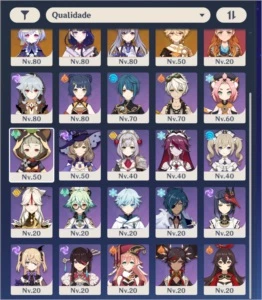 Conta Genshin Impact AR55, 8 personagens t5 e 5 armas t5.