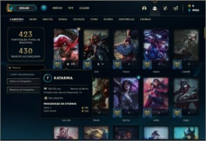 Conta Unranked com 110 champs, 147 skins ( MAIN KATARINA ) - League of Legends LOL
