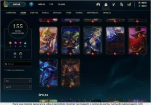 Conta 155 skins e 9k de rp de brinde 250 reais - League of Legends LOL