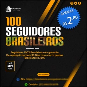 100 SEGUIDORES BRASILEIROS PARA INSTAGRAM - PREÇO BAIXO !!! - Redes Sociais