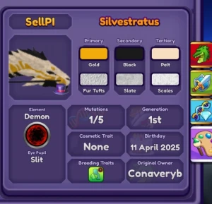 Silvestratus 1 mut, gen 1, demon element, Dragon Adventures - Roblox