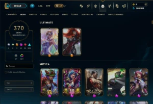 Platina 1 com TODOS os Champs e 370 Skins +9 Prestigios - League of Legends LOL