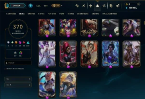 Platina 1 com TODOS os Champs e 370 Skins +9 Prestigios - League of Legends LOL