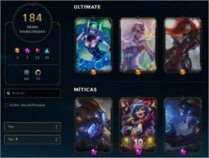 Conta com 184 skins (3 ultimates, 3 míticas, 13 lendárias) - League of Legends LOL