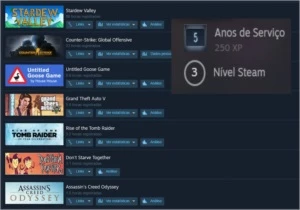Conta Steam com 7 jogos Nivel 3 e 5 anos