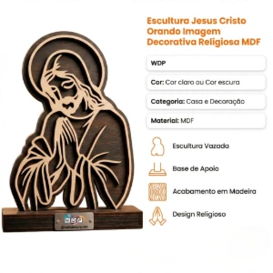 Escultura Jesus Orando em MDF 21 x 14 cm - Artesanato e Personalizados