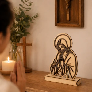 Escultura Jesus Orando em MDF 21 x 14 cm