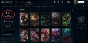 Conta com um total de 151 skins 150k de valor em rp. - League of Legends LOL