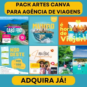 Pack Artes Canva Agência de Viagens 50 Templates Editáveis