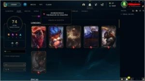 CONTA LOL 74 SKINS UNRANKED, GOLD 1 PASSADA COM ICONE PLAT - League of Legends