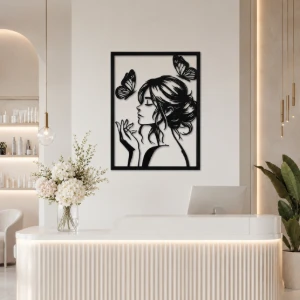 Quadro Mulher com Borboletas em MDF Preto 40 x 30 cm - Artesanato e Personalizados
