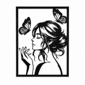 Quadro Mulher com Borboletas em MDF Preto 40 x 30 cm - Artesanato e Personalizados