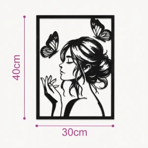 Quadro Mulher com Borboletas em MDF Preto 40 x 30 cm - Artesanato e Personalizados