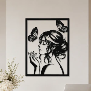 Quadro Mulher com Borboletas em MDF Preto 40 x 30 cm - Artesanato e Personalizados