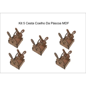 Kit 5 Cestinhas Coelho da Páscoa em MDF Cru