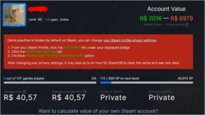 Conta steam com mais de 190 jogos lvl 85