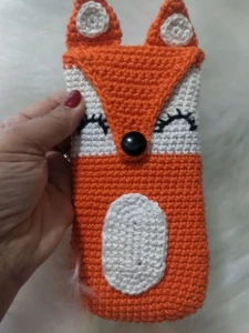 Porta Celular em Crochê - Raposa - Artesanato e Personalizados