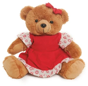 Ursinha Marrom com Vestido Vermelho e Barra Florida - Artesanato e Personalizados