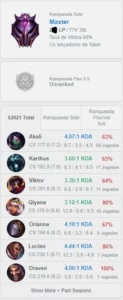 Conta LOL Mestre 66% WR - League of Legends