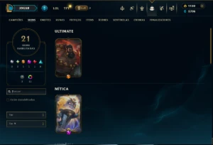 Platina 1 com 80 Champs e 21 Skins - League of Legends LOL