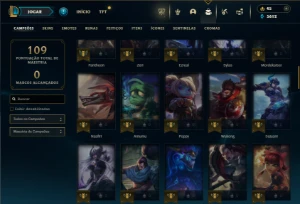Diamante 2 com 75 Champs e 5 Skins + 21 Fragmentos - League of Legends LOL