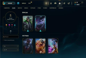 Diamante 2 com 75 Champs e 5 Skins + 21 Fragmentos - League of Legends LOL