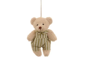 Ursinho com Jardineira de Listras Pistache - 7 cm - Artesanato e Personalizados