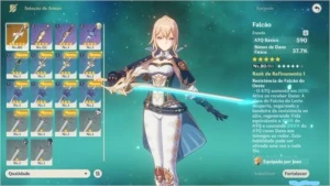 Conta Genshin Ar 45 Diluc, Mona, Qiqi, Jean E 2 Armas 5* - Genshin Impact