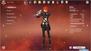 Conta Genshin Ar 45 Diluc, Mona, Qiqi, Jean E 2 Armas 5*