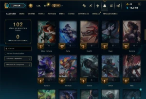 Ouro 4 com 80 Champs e 34 Skins +2 Prestigios ( MAIN ADC ) - League of Legends LOL