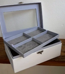 Porta-Joias Branco e Cinza de 5 Andares com Visor - Artesanato e Personalizados
