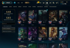 Bronze 1 com TODOS os Champs e 158 Skins ( ADC / MID / JG ) - League of Legends LOL