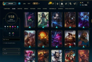 Bronze 1 com TODOS os Champs e 158 Skins ( ADC / MID / JG ) - League of Legends LOL