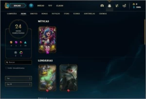 Conta platina 4 e platina 1 com 24 skins e 62 champs - League of Legends LOL