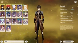 Conta genshin impact AR-07 Zhongli diluc Qiqi